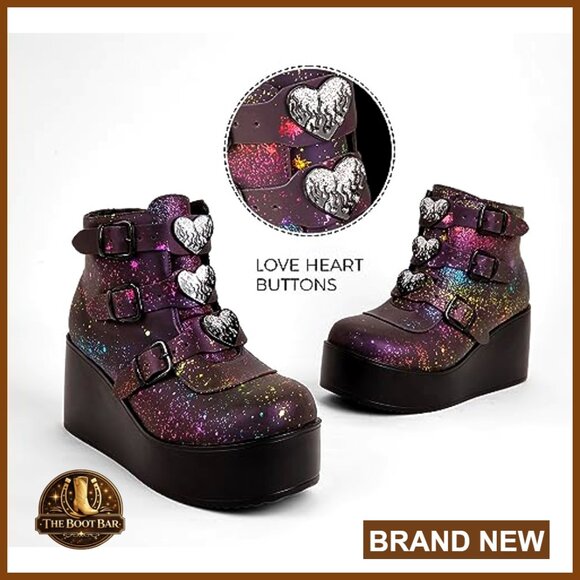 Platform Ankle Boots Wedge Heels Round Toe Zipper Buckle Thick Sole - Picture 4 of 7